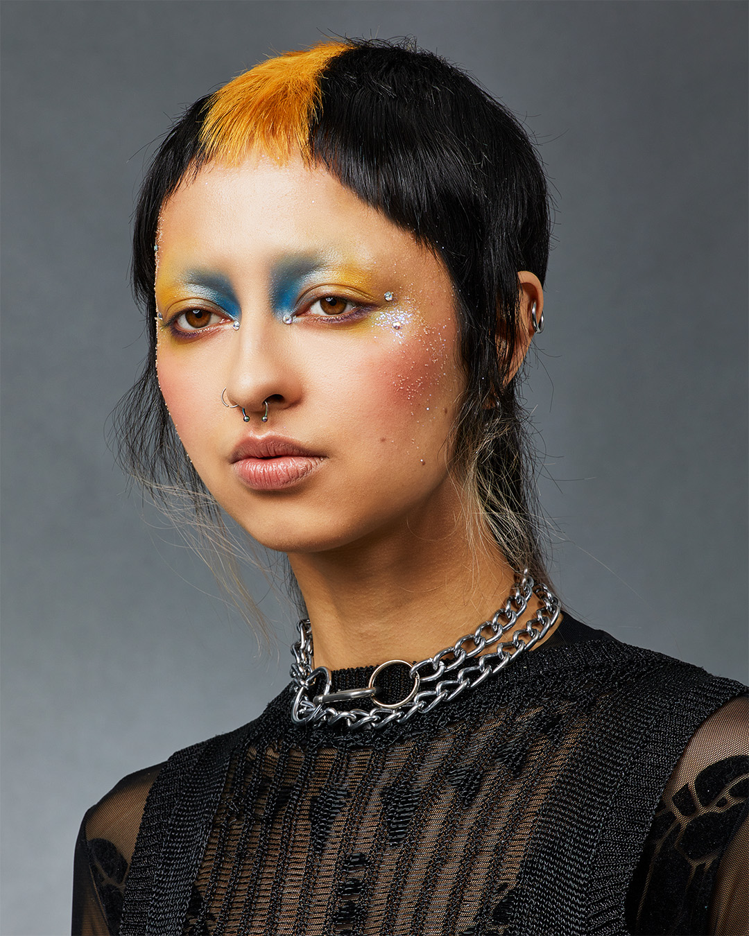 Short Black Pixie Mullet with Orange Streak - Lloyd Court - Raw Collection